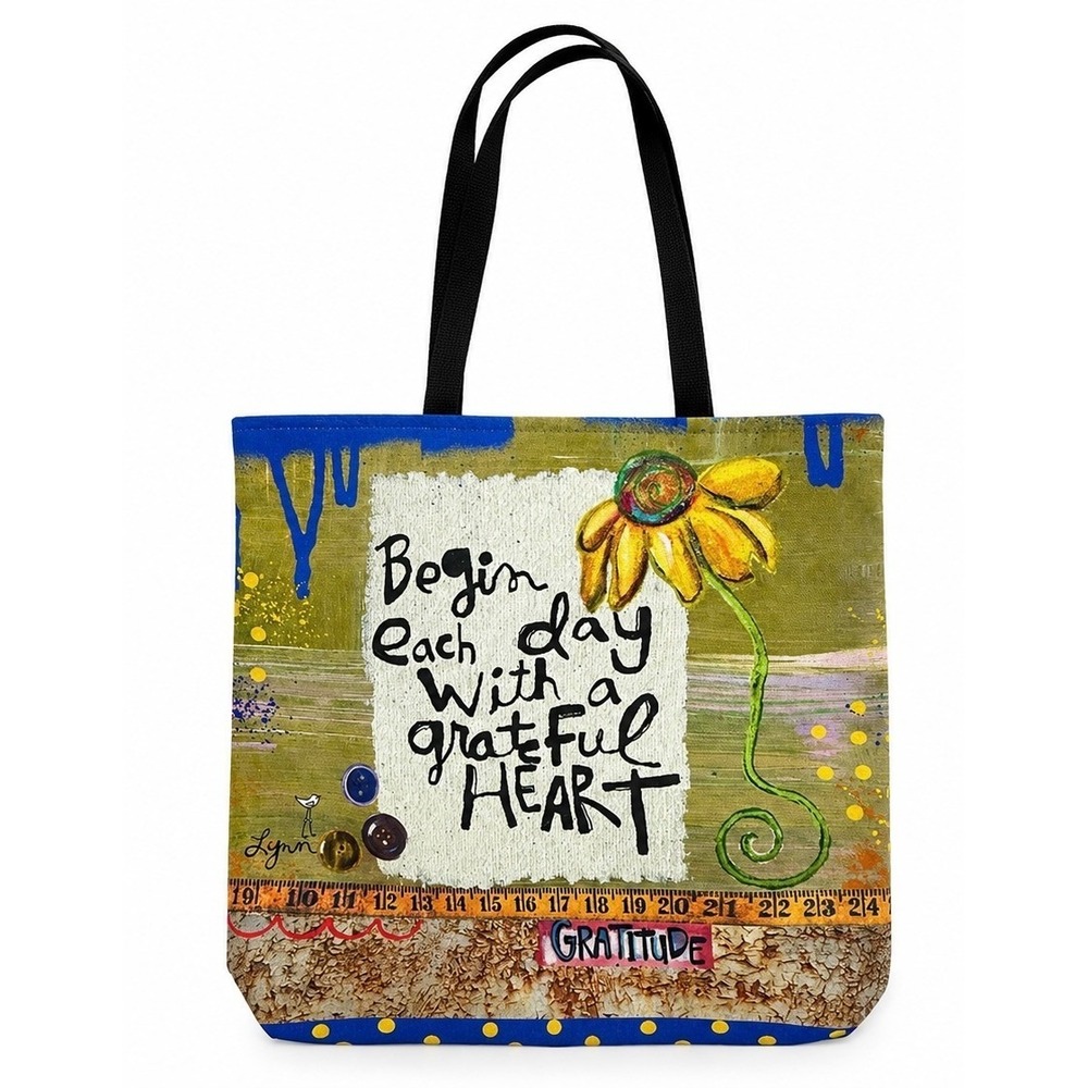 Inspirational "Begin Each Day With A Grateful Heart" Tote Bag Boho Artsy